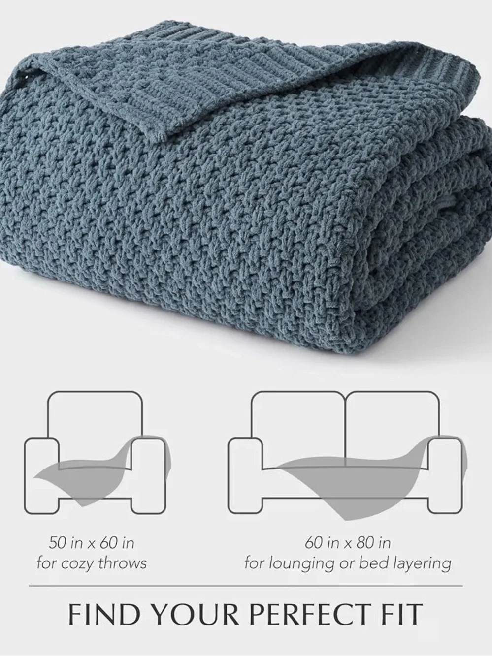 EverGrace Home Chunky Chenille Knit Throw Blanket Stormy Blue 60x80 Cozy SoftNWT